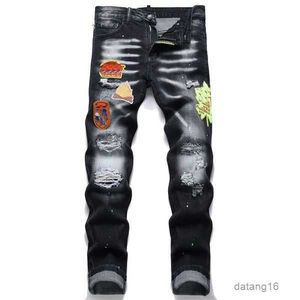 Мужские джинсы Man Prants Designer Black Skinny Sticker