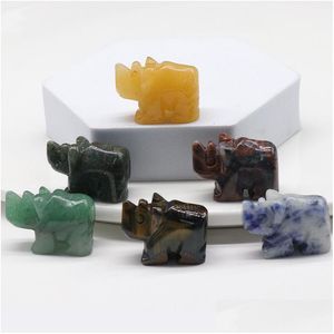 Sten 1 tum Little Rhinoceros snidade roskvartskålar Crystal Healing Decoration Animal Ornament Microlandschaft Crafts Drop de Dhaaz