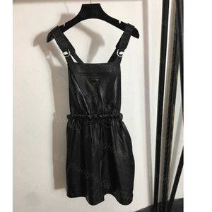 23ss vêtements de créateurs pour femmes robes d'été femmes robe zipper grande poche ceinture élastique robe 100% jupe en cuir de mouton importé vêtements pour femmes a1