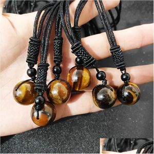 Pendant Necklaces Men Yellow Tiger Eye Stone Round Bead Black Rope Chain Necklace Wholesale Jewelry For Women Drop Delivery Pendants Dhuk3