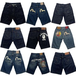 Shorts Masculino Y2K Gótico Preto Denim para Homens Moda Estética Padrão Estampado Streetwear Jean Ginásio Calça de Moletom Solta 230703