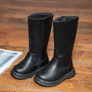 Turnschuhe Kinder Mode hohe Stiefel Jungen Mädchen plus samt warme Romman Stiefel reine schwarze Qualität Mikrofaser Obermaterial BabyschuheHKD230701