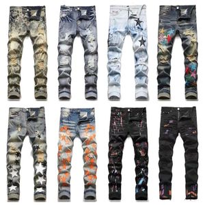 Mens Pants Designer Jeans Men Men's Jeans European Jean Hombre Letter Star Men broderi Patchwork Ripped For Trend Brand Motorcykelbyxor Minny Rock Revival