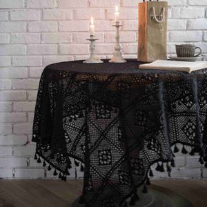 Obrus obrus na stół gotycki czarny koronkowy obrus prostokąt szydełka Knitting pianino ręcznik pokrywa okrągły obrus wystrój stołu x0704