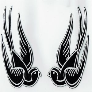 Cool Black Tattoo Sparrow Swallow Embroidered Patch iron on Motorcycle Biker Patch Iron On Clothing Emo Punk Patch 4 25 2 6&294L