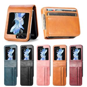 Fashion Slim PC Protective Leather Case For Samsung Galaxy Z Flip 5 Flip4 Flip3 Flip2 Picture Frame Card Slot Folding Shell