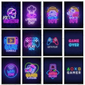 Tapety Powrót do lat 80. Pro Gamer Neon Gaming Plakat płócienne malarstwo Wast Art Dekoracja Kawaii Decor Pokój Gra Gra VR Console Dekord Home Decor J230704