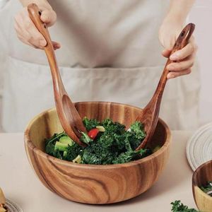 Dinnerware Sets 3Pcs/Set Salad Bowl Easy To Clean Noodles Spoon Wooden Cutlery Tool