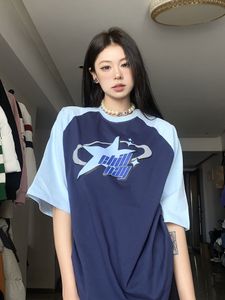 Men's T Shirts Fashion Print Color Block Round Neck and Half Sleeves Hip hop Street Loose Short Sleeve Women American Style Girl Casual Top 230703