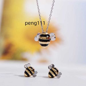 Honey SC Fashion Bees Pendant Necklace Jewelry Gifts Fine S925 Sterling Silver Cute Bee Happy Necklace Stud Earrings for Women