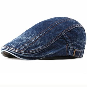 Berretto da uomo piatto in denim lavato solido Berretto da uomo in bianco vintage stile strillone Berretto da edera Cabbie Gatsby Cappello con visiera Boina Berretto Cappello Jean Cappelli autunnali