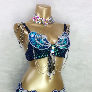 Reggiseni Donne sexy Perline Paillettes Costumi di danza del ventre Reggiseni Abiti da ballerina professionista Top di carnevale di scena in taglia USA