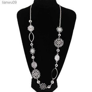 Vintage fashion long necklaces for women Bohemian Jewelry Flower Alloy Layered Statement Necklace for Women L230704