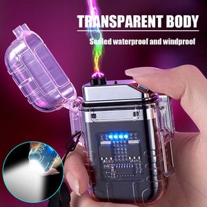 Portable Windproof Cigarette Lighters Mini Waterproof Double Arc Lighter LED Lighting USB Gift Outdoor Ignition Tool C9WQ