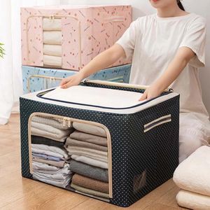 Nummer Oxford Fabric Clothing Storage Box med stålram Fällbar väska Klar fönster blixtlås för klädblad med filt med handtag