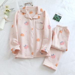 Pijama feminino estilo japonês outono e inverno feminino puro algodão ar pijama terno grosso três camadas fino serviço doméstico