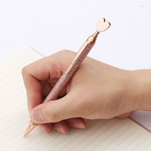 1Piece Kawaii Roller Ballpoint Pen Luxury Cute Heart Wedding Rose Gold Metal Stationery School Office Supply Spinning Pens