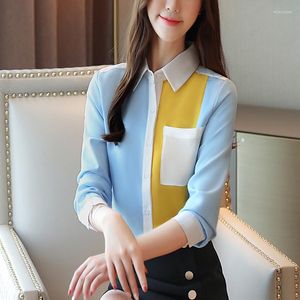 Women's Blouses Women Autumn Plus Size Chiffon Printed Hit Color Blouse Shirt Long Sleeve Office Work Wear Lady 2023 Spring Top