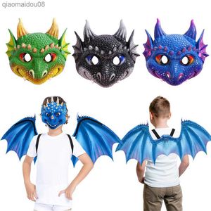 Dinosaurier Maske Flügel für Kinder Kinder Drachen Cosplay Kostüm Requisiten Maskerade Party Geburtstag Karneval Halloween Show Maske L230704