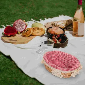 Dinnerware Sets Rattan Storage Basket Woven Baskets Organizer Linen Lining Container Picnic Vegetable Hand Holder