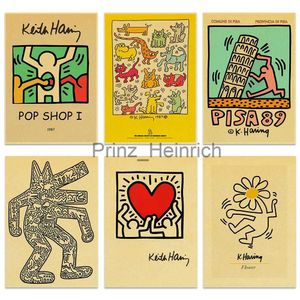 Tapety Keith Art Wall Painting Vintage Kraft Kolekcja plakat haring popowy sklep nowoczesny wystrój baru domowy bar kawiarnia prezent naklejka na ścianę J230704