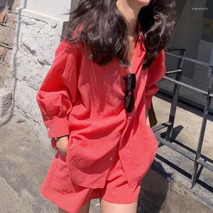 Dresy damskie Casual zestawy w kratę moda damska koszule z długimi rękawami krótkie spodnie 2023 wiosna lato koreański styl luźne dwuczęściowe garnitury