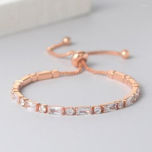 Link Armbänder Einfache Geometrie Tennis Armband Für Frauen Geschenk Kpop Zirkon Rose Gold Farbe Handgemachte Hochzeit Einstellbare Schmuck H028