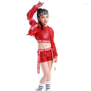 Bühnenkleidung Street Dance Kinder Jazz Modern Kostüm Mädchen Pailletten Hip Hop Crop Tops und Hosen Kleidung freigelegter Nabel