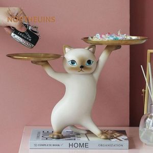 Stickers Northeuins Resin Cat Tray Figurines for Interior Entrance Key Desktop Candy Storage Container Home Office Table Decor Accessorie