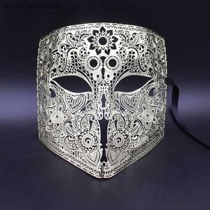 Gold Silver Color Full Face Bauta Phantom Cosplay Masquerade Mask Black Metal Skull Shield Mardi Gras Joker Party Mask L230704