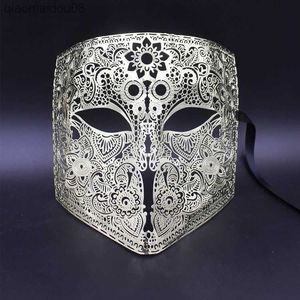 Gold Silber Farbe Vollgesicht Bauta Phantom Cosplay Maskerade Maske Schwarz Metall Schädel Schild Mardi Gras Joker Party Maske L230704