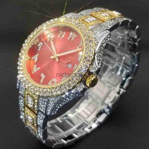 Zegarki na rękę Hot Ice Out es dla mężczyzn luksusowa bransoletka Moissanite Qaurtz Wrist Hip Hop Luminous wodoodporna czerwona tarcza Reloj Hombre 2022 0703