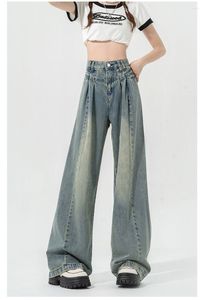 Frauen Jeans Mode Breite Bein Hosen Frauen Harajuku Streetwear Vintage Blau Casual Do Alte Gewaschene Hosen Koreanische Lose Pantalons A871