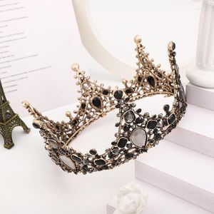 Hårklämmor Barock Vintage Kristall Brudtiaror Retro Svarta Runda Kronor Strasstävling Diademslöja Tiara Bröllopstillbehör