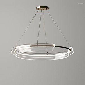 Pendant Lamps Post-modern Luxury Living Room Study LED Round Dining Table Acrylic Chandelier Lobby Master Bedroom Non-dazzling Durable