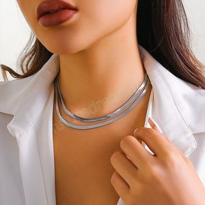 2 Layer Plate Blade Snake Chain Halsband för Kvinnor Krage Ons Brud Vintage Choker Neck Smycken Tillbehör