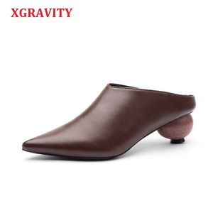 كرة صندل الكعب أزياء Xgravity S Pebble جلد حقيقي أنيقة مريحة أحذية أنثى A071 230703 330 فاهون صندل لادي حذاء