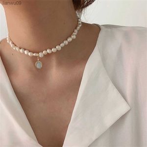 DAXI prosta sztuczna perła koraliki Strand naszyjnik kobiety sznurek zroszony krótki Choker naszyjnik biżuteria dla kobiet prezent L230704