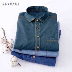 Camisas casuais masculinas U Blue Denim Shirt for Men Casual Cowboy Algodão Manga Longa Roupas Masculinas Vintage Moda Elegante Chambray 230706