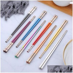 Chopsticks Non-Slip Color Laser Square Japanese Sushi Black 304 Stainless Steel Chinese Restaurant Chopstick Drop Delivery Home Gard Dhj6E