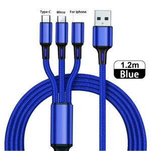 3 In 1 Micro USB Type C Charger Cables Multi Usb Port Multiple Charging Cord Usbc Mobile Phone Wire For Samsung S10 S20 S22 10pc/lot