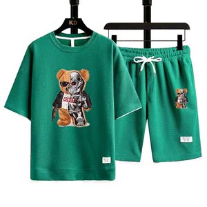 2023 Summer Brand Fashion Casual Men's Agent Teddy Bear Short Sleeve T-Shirt Shorts Suit Basketball Football Sports Street Breathable 2-Piece Set