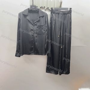 Pijama Feminino Seda Cor Sólida Moda Pijama Casa Vestido Camisola Sexy Calças de Manga Longa Dois Conjuntos