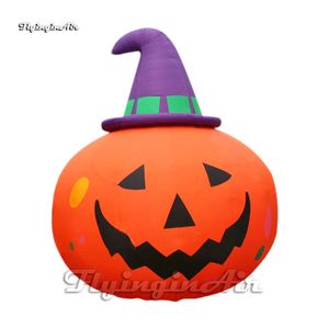 Large Spooky Smiling Inflatable Pumpkin Head Lantern Airblown Jack-o-lantern Balloon With Hat For Hallowmas Party Decoration