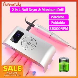 Conjunto de Manicure para Unhas 2 em 1 Sem Fio Lâmpada UV Drill Grinder Machine 350000RPM Gel File Polisher Unhas Sander Fast Drying Dryer 230704