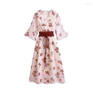 Casual Dresses Dress Plus Size Women's Summer Chinese Styles Chiffon Cute Floral High Waist Maiden Retro V-Neck Female