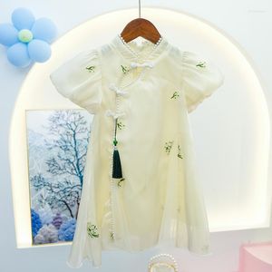 Roupas étnicas Meninas Vestido Hanfu 2023 Gola alta saia bordada infantil média e grande verão fino qipao fio princesa