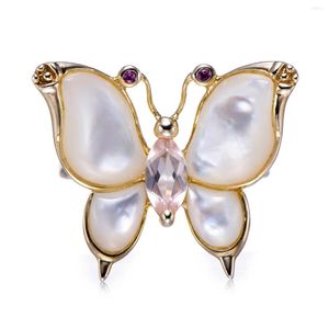 Anelli a grappolo Anello in oro giallo 18 carati con quarzo rosa rodolite in madreperla bianca su anello in argento sterling