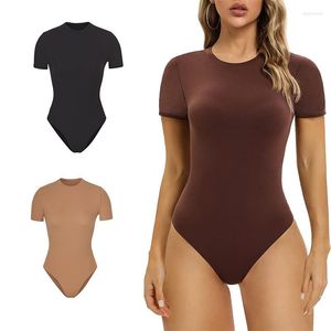 Body modelador feminino de alta elasticidade, roupa íntima sexy, gola redonda, manga curta, cintura apertada, corpos de treinamento para mulheres