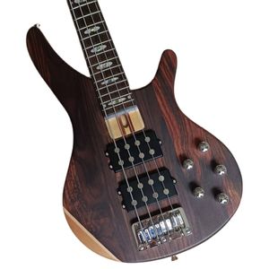 Basso elettrico personalizzato a 4 corde in palissandro marrone con manico in acero Pickup humbucker attivi Intarsio in abalone